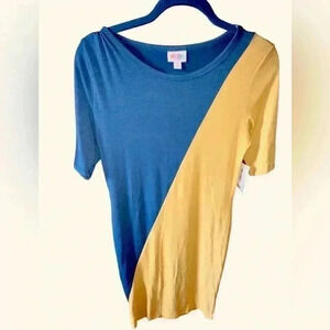 Lularoe medium mustard &‎ teal two tone Julia pencil dress. Diagonal pattern NWT